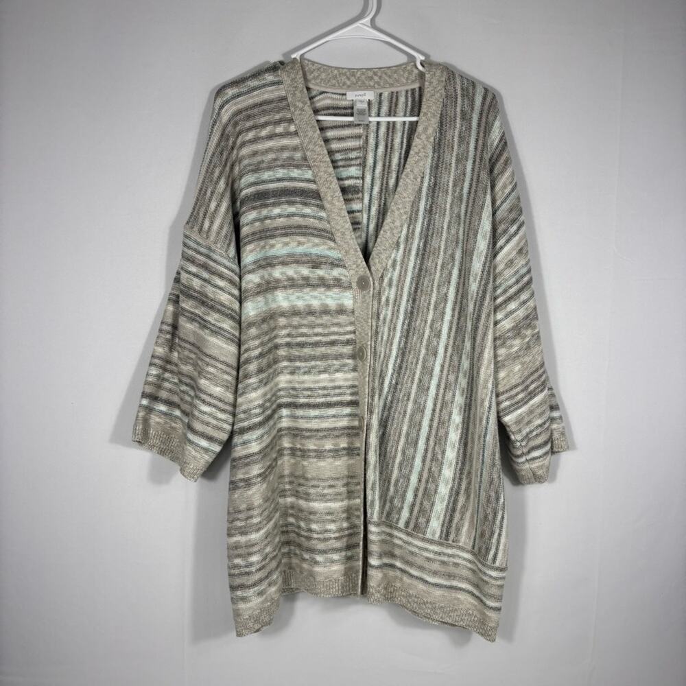 Pure Jill Striped Button Down Knit Cardigan 3/4 Sleeves Size Large T2